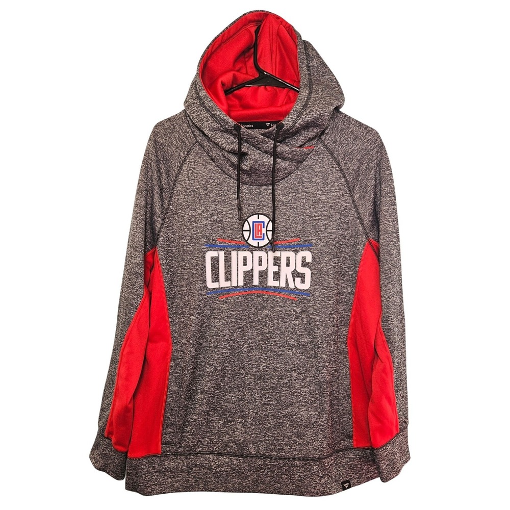 Fanatics NBA LA Clippers Hoodie Mens XL Gray Red Cowl Neck Pullover Sweatshirt